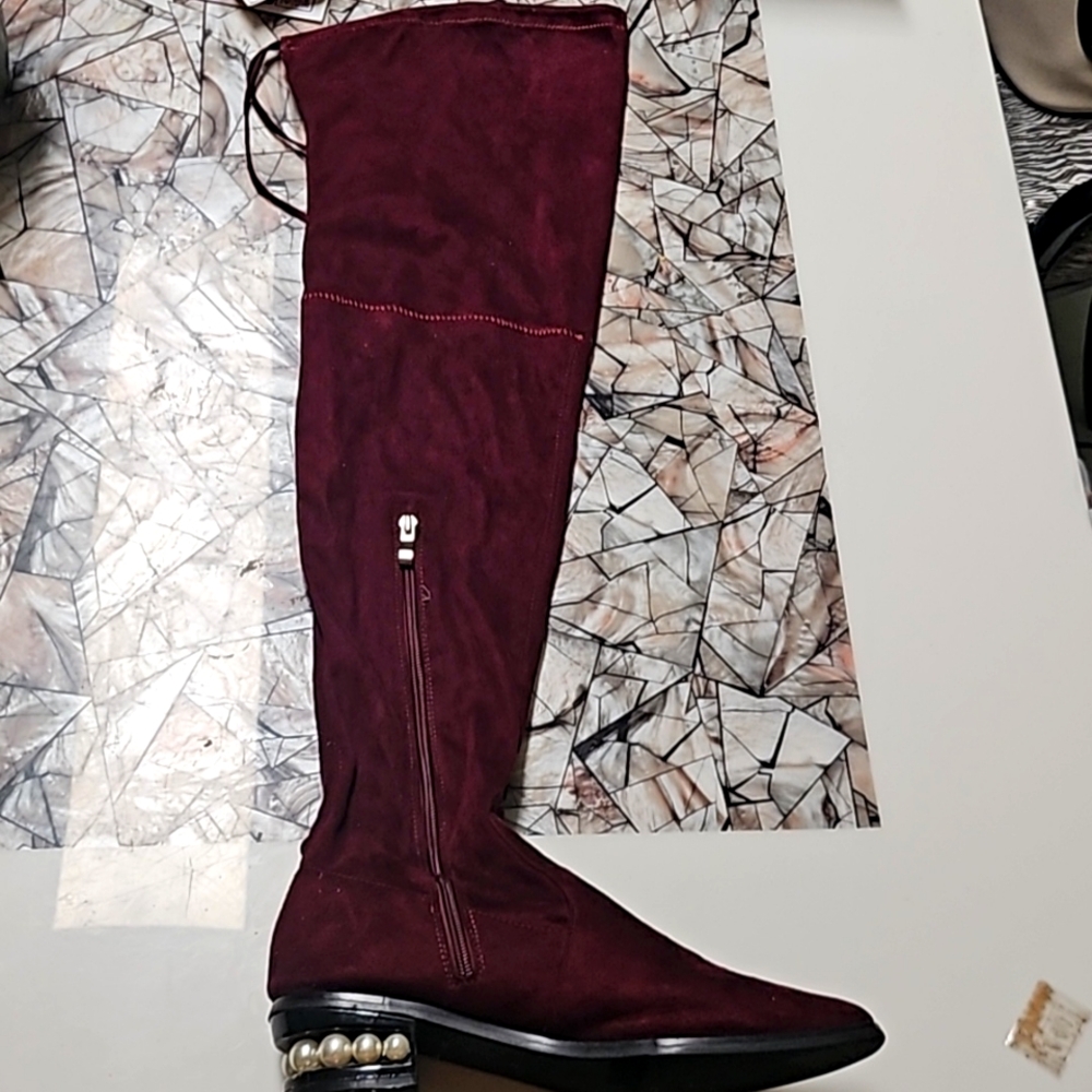 Suede Burgundy Thigh High Boots